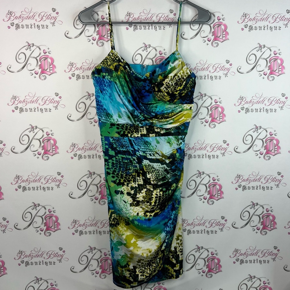 Bisou Bisou dress animal print style watercolor abstract Blue Green Midi Dress